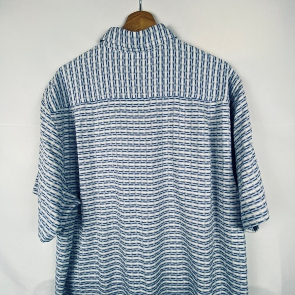 Tommy Bahama Men's Sz XL 100% Silk Short Sleeve Button Down Shirt blue Geometric - Picture 7 of 15
